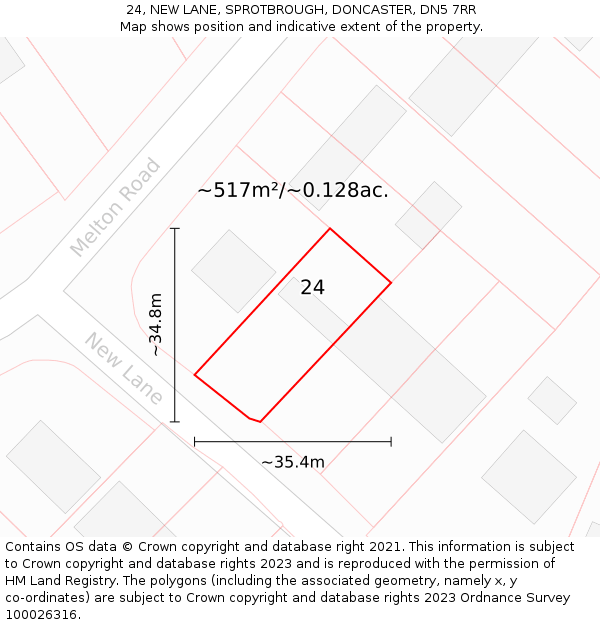 24, NEW LANE, SPROTBROUGH, DONCASTER, DN5 7RR: Plot and title map