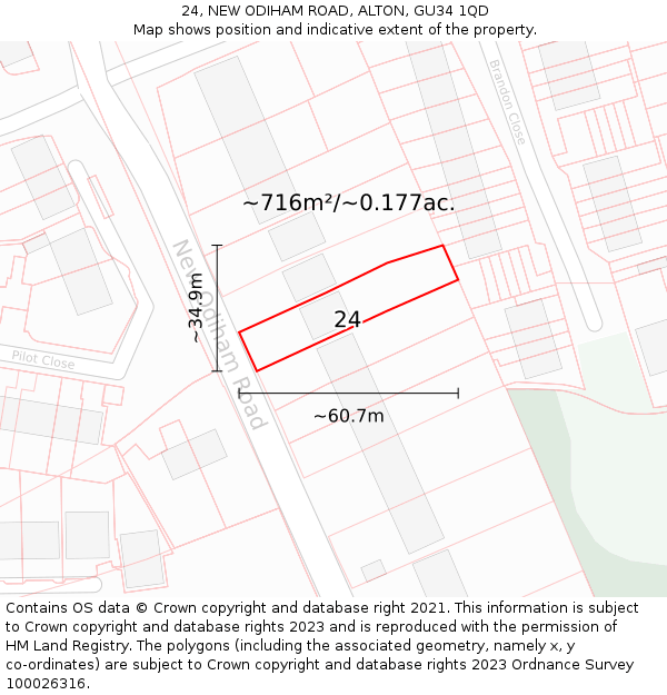24, NEW ODIHAM ROAD, ALTON, GU34 1QD: Plot and title map