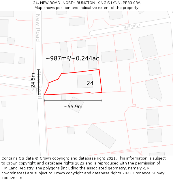 24, NEW ROAD, NORTH RUNCTON, KING'S LYNN, PE33 0RA: Plot and title map