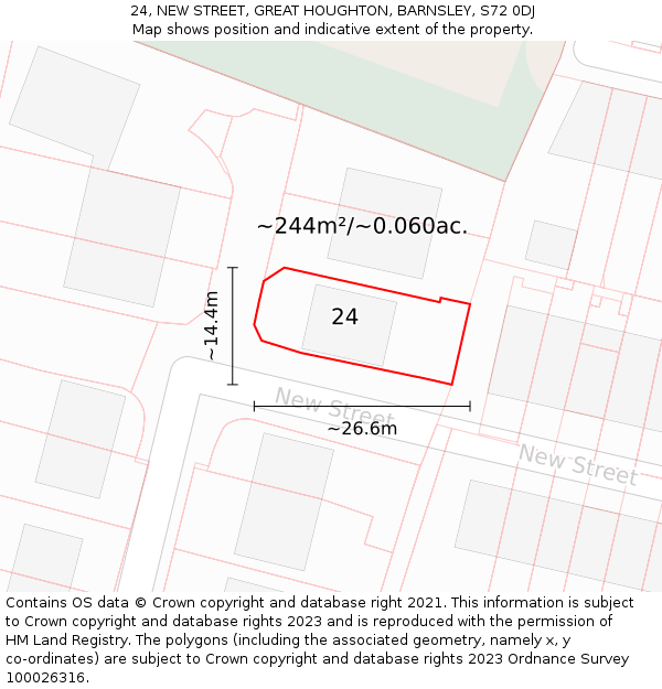 24, NEW STREET, GREAT HOUGHTON, BARNSLEY, S72 0DJ: Plot and title map