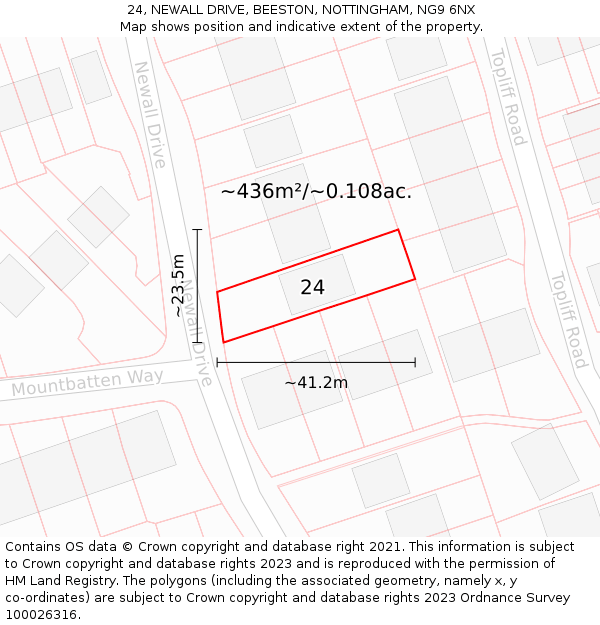 24, NEWALL DRIVE, BEESTON, NOTTINGHAM, NG9 6NX: Plot and title map