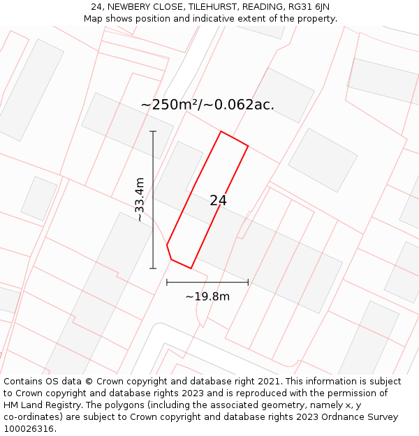 24, NEWBERY CLOSE, TILEHURST, READING, RG31 6JN: Plot and title map