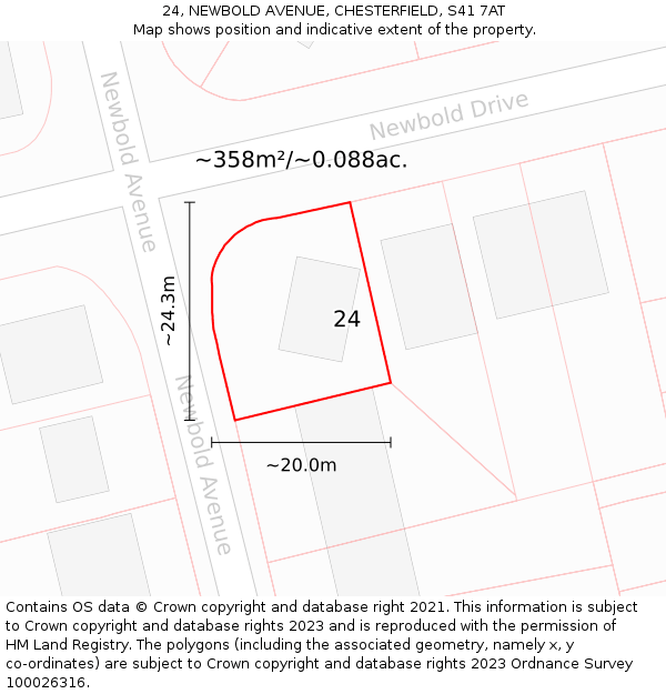 24, NEWBOLD AVENUE, CHESTERFIELD, S41 7AT: Plot and title map