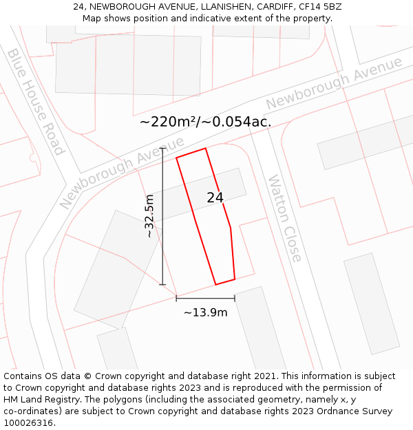 24, NEWBOROUGH AVENUE, LLANISHEN, CARDIFF, CF14 5BZ: Plot and title map