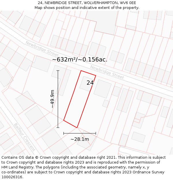 24, NEWBRIDGE STREET, WOLVERHAMPTON, WV6 0EE: Plot and title map