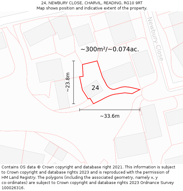 24, NEWBURY CLOSE, CHARVIL, READING, RG10 9RT: Plot and title map