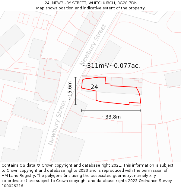 24, NEWBURY STREET, WHITCHURCH, RG28 7DN: Plot and title map