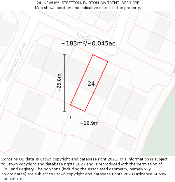 24, NEWHAY, STRETTON, BURTON-ON-TRENT, DE13 0PF: Plot and title map