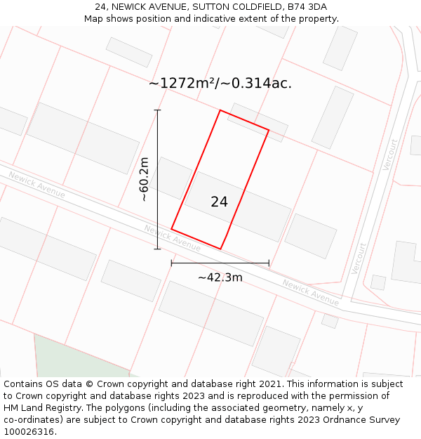 24, NEWICK AVENUE, SUTTON COLDFIELD, B74 3DA: Plot and title map