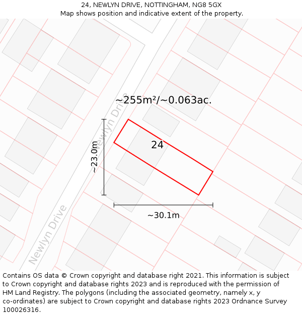 24, NEWLYN DRIVE, NOTTINGHAM, NG8 5GX: Plot and title map