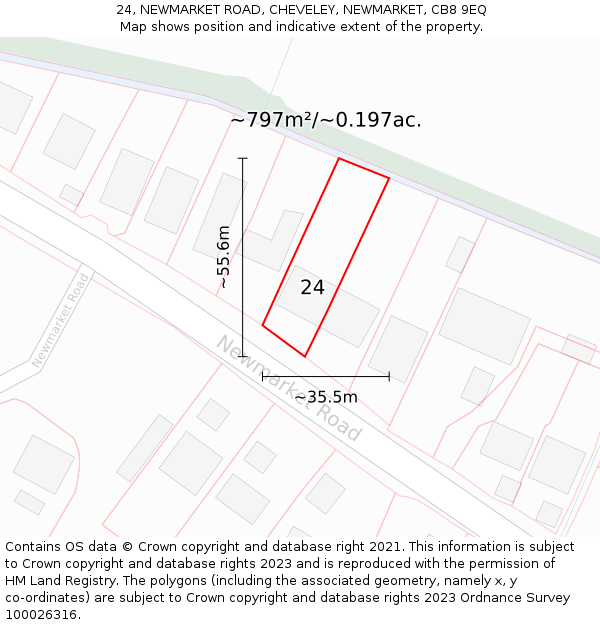 24, NEWMARKET ROAD, CHEVELEY, NEWMARKET, CB8 9EQ: Plot and title map