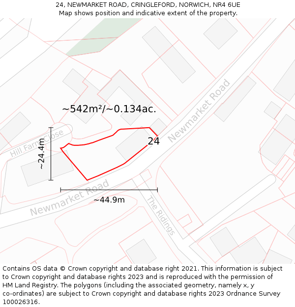 24, NEWMARKET ROAD, CRINGLEFORD, NORWICH, NR4 6UE: Plot and title map