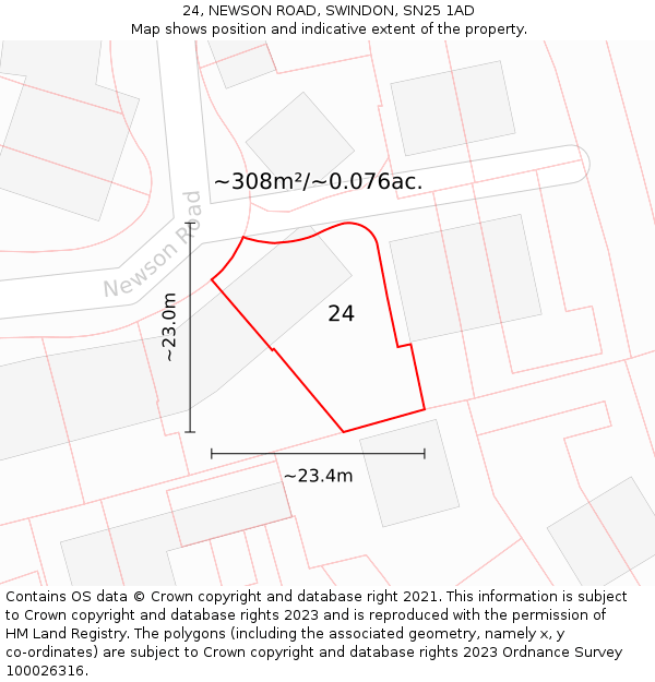 24, NEWSON ROAD, SWINDON, SN25 1AD: Plot and title map
