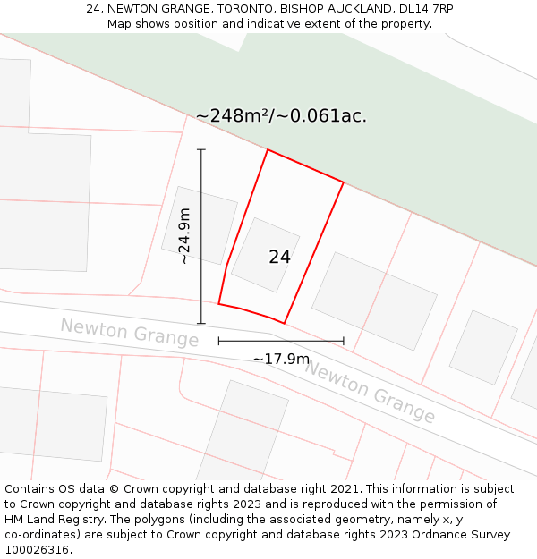 24, NEWTON GRANGE, TORONTO, BISHOP AUCKLAND, DL14 7RP: Plot and title map