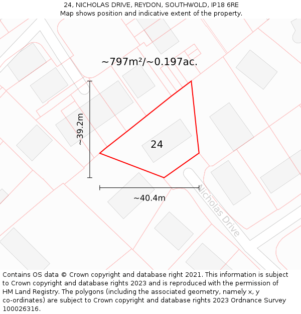 24, NICHOLAS DRIVE, REYDON, SOUTHWOLD, IP18 6RE: Plot and title map