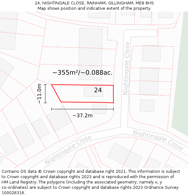 24, NIGHTINGALE CLOSE, RAINHAM, GILLINGHAM, ME8 8HS: Plot and title map