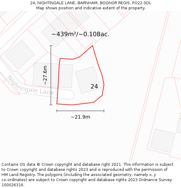 24, NIGHTINGALE LANE, BARNHAM, BOGNOR REGIS, PO22 0DL: Plot and title map