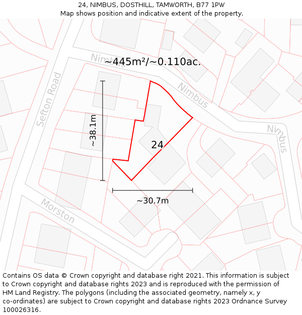 24, NIMBUS, DOSTHILL, TAMWORTH, B77 1PW: Plot and title map