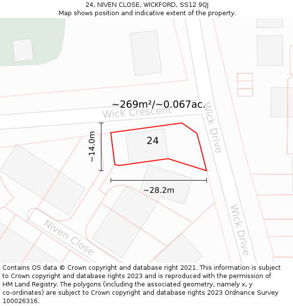 24, NIVEN CLOSE, WICKFORD, SS12 9QJ: Plot and title map
