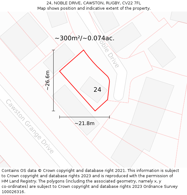 24, NOBLE DRIVE, CAWSTON, RUGBY, CV22 7FL: Plot and title map