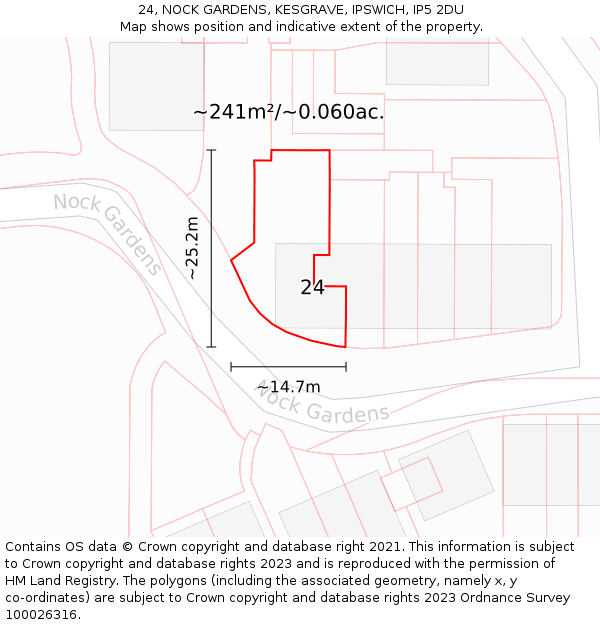 24, NOCK GARDENS, KESGRAVE, IPSWICH, IP5 2DU: Plot and title map
