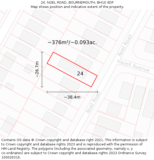 24, NOEL ROAD, BOURNEMOUTH, BH10 4DP: Plot and title map