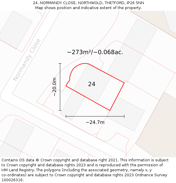 24, NORMANDY CLOSE, NORTHWOLD, THETFORD, IP26 5NN: Plot and title map