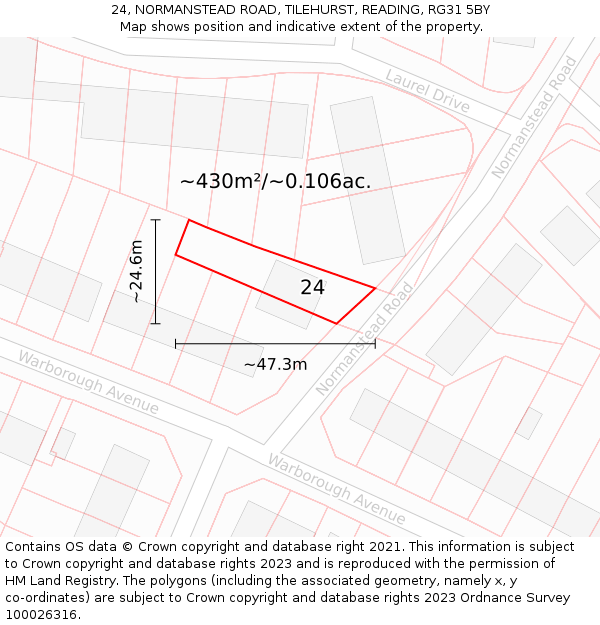 24, NORMANSTEAD ROAD, TILEHURST, READING, RG31 5BY: Plot and title map