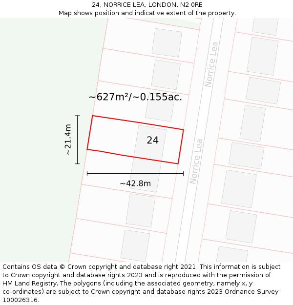 24, NORRICE LEA, LONDON, N2 0RE: Plot and title map