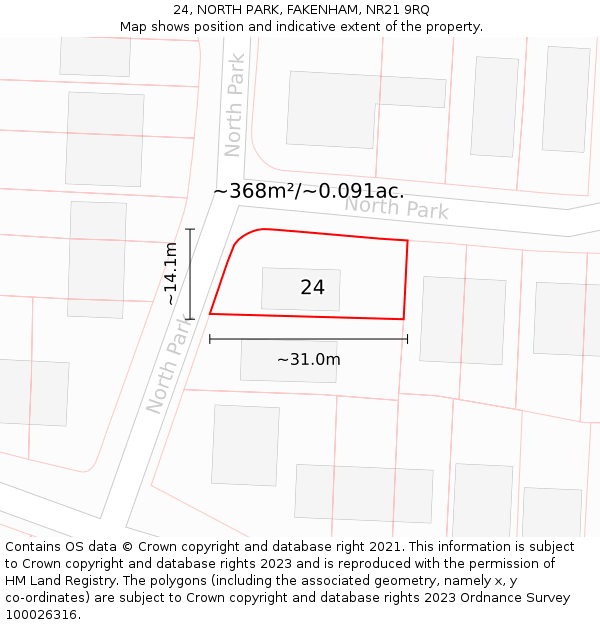24, NORTH PARK, FAKENHAM, NR21 9RQ: Plot and title map