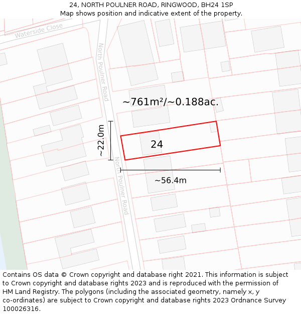 24, NORTH POULNER ROAD, RINGWOOD, BH24 1SP: Plot and title map