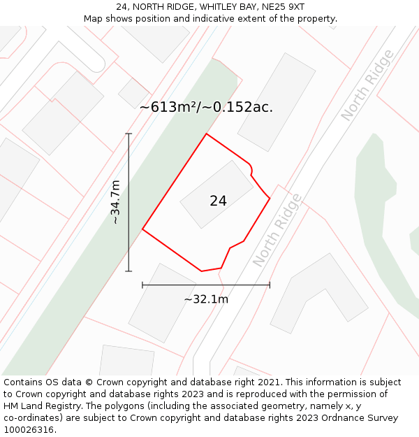 24, NORTH RIDGE, WHITLEY BAY, NE25 9XT: Plot and title map
