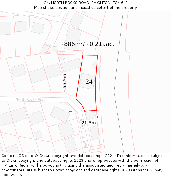 24, NORTH ROCKS ROAD, PAIGNTON, TQ4 6LF: Plot and title map