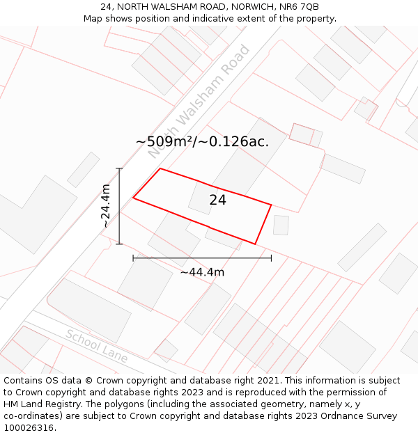 24, NORTH WALSHAM ROAD, NORWICH, NR6 7QB: Plot and title map