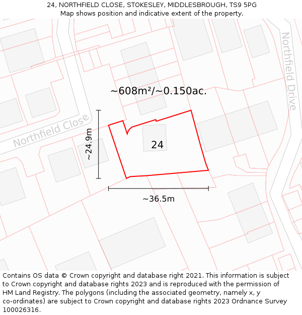24, NORTHFIELD CLOSE, STOKESLEY, MIDDLESBROUGH, TS9 5PG: Plot and title map