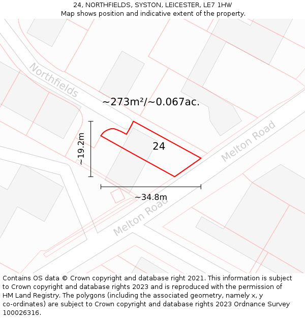 24, NORTHFIELDS, SYSTON, LEICESTER, LE7 1HW: Plot and title map