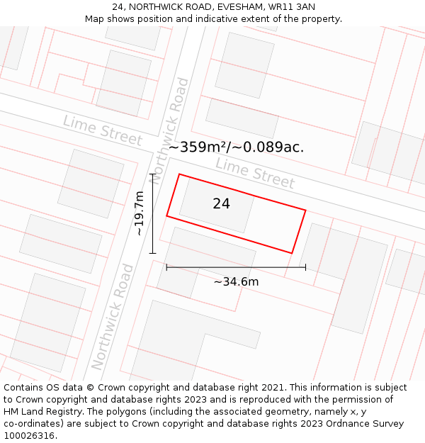 24, NORTHWICK ROAD, EVESHAM, WR11 3AN: Plot and title map