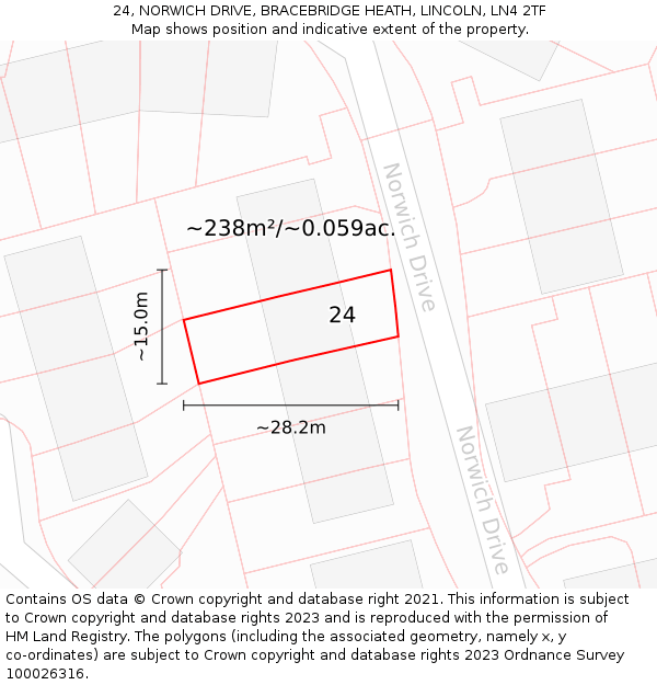 24, NORWICH DRIVE, BRACEBRIDGE HEATH, LINCOLN, LN4 2TF: Plot and title map