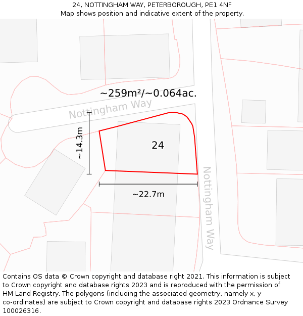24, NOTTINGHAM WAY, PETERBOROUGH, PE1 4NF: Plot and title map