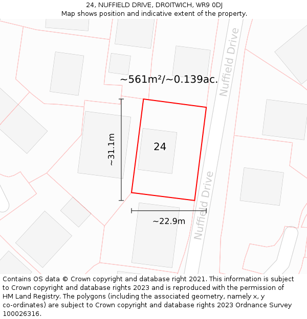 24, NUFFIELD DRIVE, DROITWICH, WR9 0DJ: Plot and title map