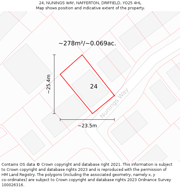 24, NUNINGS WAY, NAFFERTON, DRIFFIELD, YO25 4HL: Plot and title map