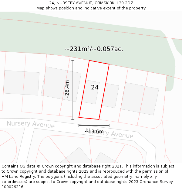24, NURSERY AVENUE, ORMSKIRK, L39 2DZ: Plot and title map