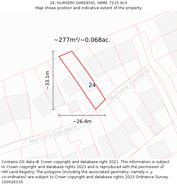 24, NURSERY GARDENS, YARM, TS15 9UY: Plot and title map