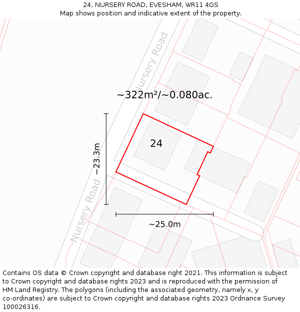 24, NURSERY ROAD, EVESHAM, WR11 4GS: Plot and title map