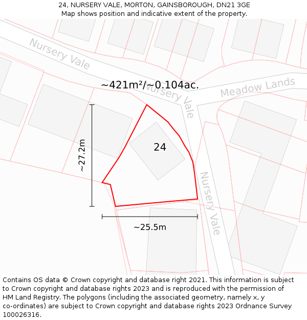 24, NURSERY VALE, MORTON, GAINSBOROUGH, DN21 3GE: Plot and title map
