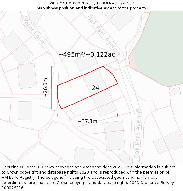 24, OAK PARK AVENUE, TORQUAY, TQ2 7DB: Plot and title map