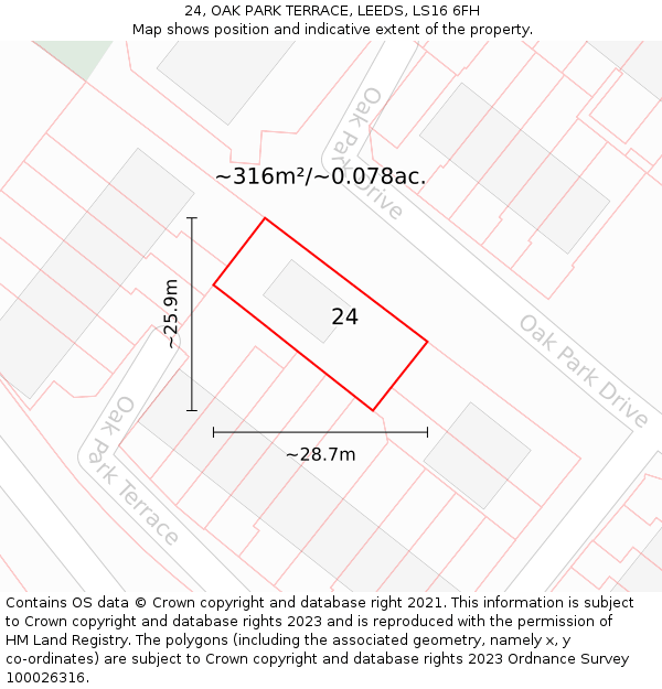 24, OAK PARK TERRACE, LEEDS, LS16 6FH: Plot and title map