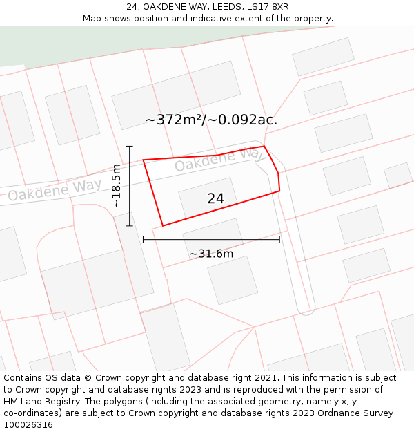 24, OAKDENE WAY, LEEDS, LS17 8XR: Plot and title map