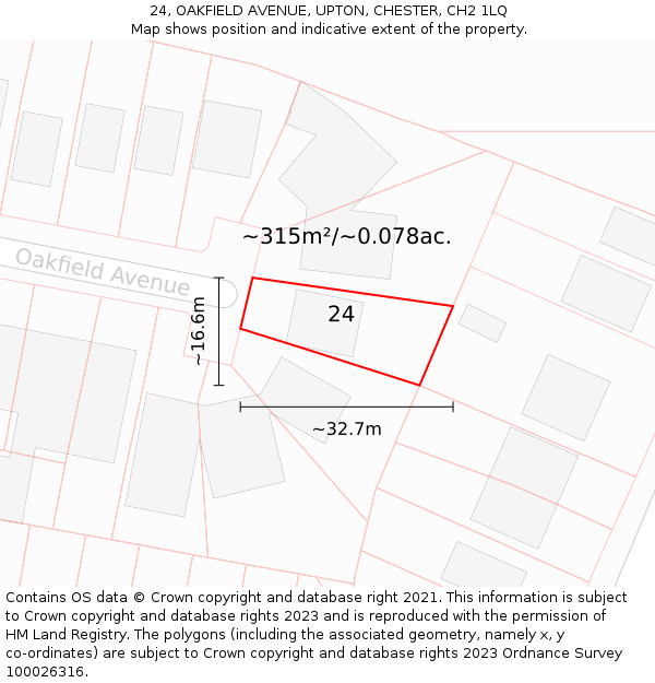 24, OAKFIELD AVENUE, UPTON, CHESTER, CH2 1LQ: Plot and title map