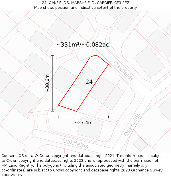 24, OAKFIELDS, MARSHFIELD, CARDIFF, CF3 2EZ: Plot and title map